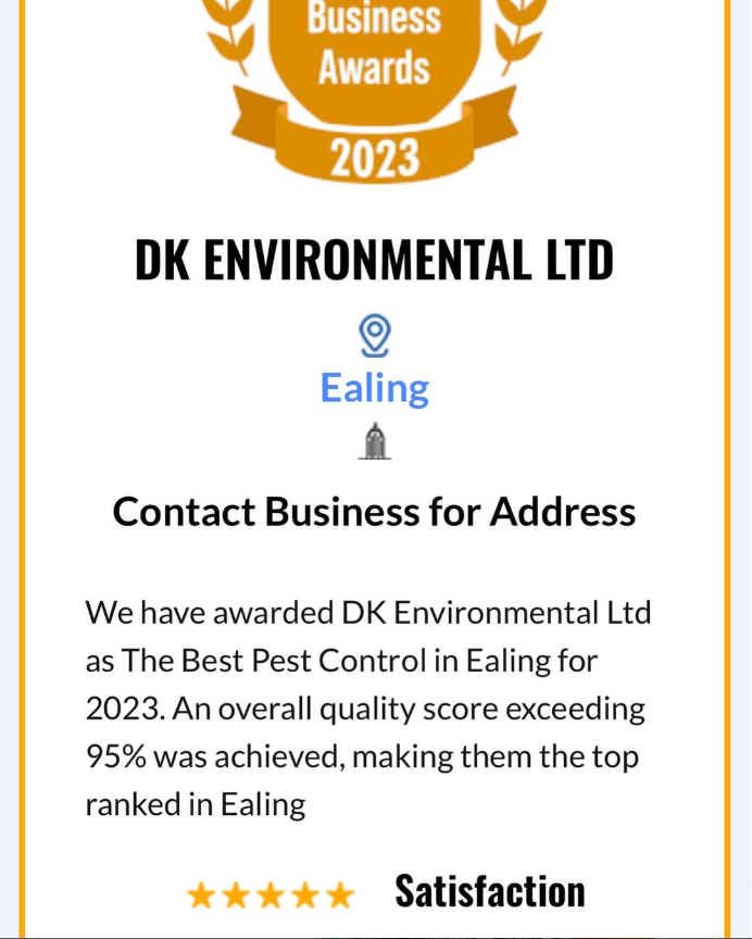 2023 Quality Business Award certificate for DK Environmental in Ealing